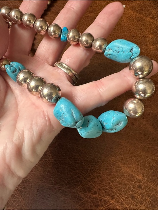 None Jewelry - Turquoise and Silver Bead Necklace
